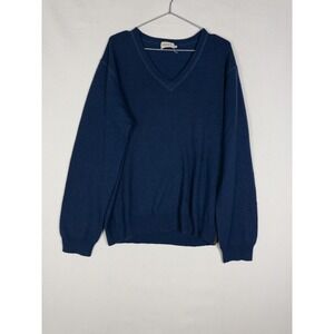 Blanc Bleu Cashmere Sweater Mens Blue Knit Solid Casual Pullover V Neck
